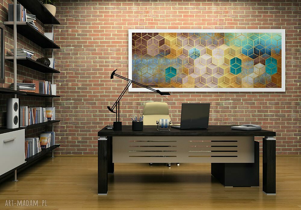 Abstrakcja Sześciany w barwach ziemi 120x50 - nowoczesny obraz na płótnie, wysyłka w 24 h