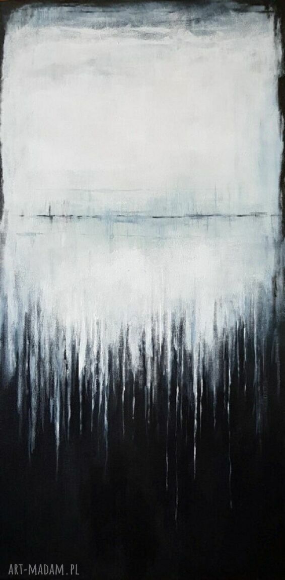 Abstrakcja w bieli, czerni i szarościach - obraz akrylowy 100 x 50 cm, gotowy do zawieszenia