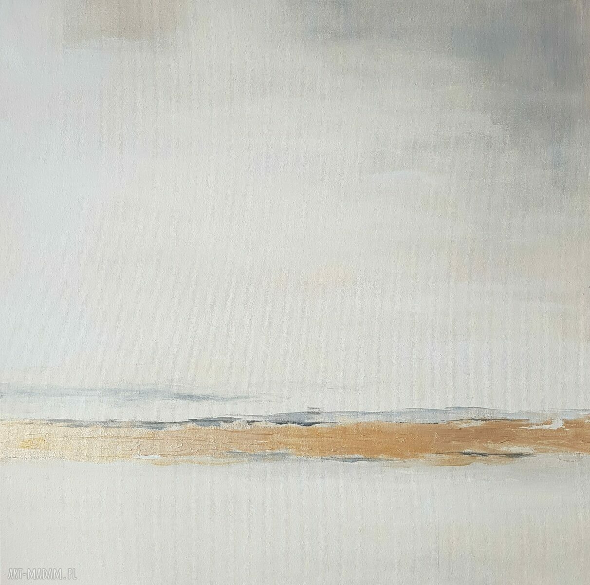 Abstrakcja w bieli, złocie i szarościach - obraz akrylowy 60x60 cm