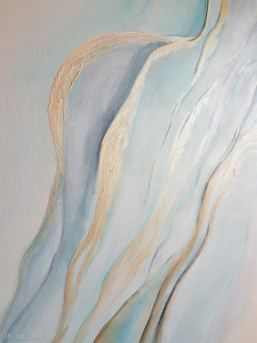 Abstrakcja w bieli, złocie i turkusach - obraz akrylowy 60 x 80 cm (bez ramy)