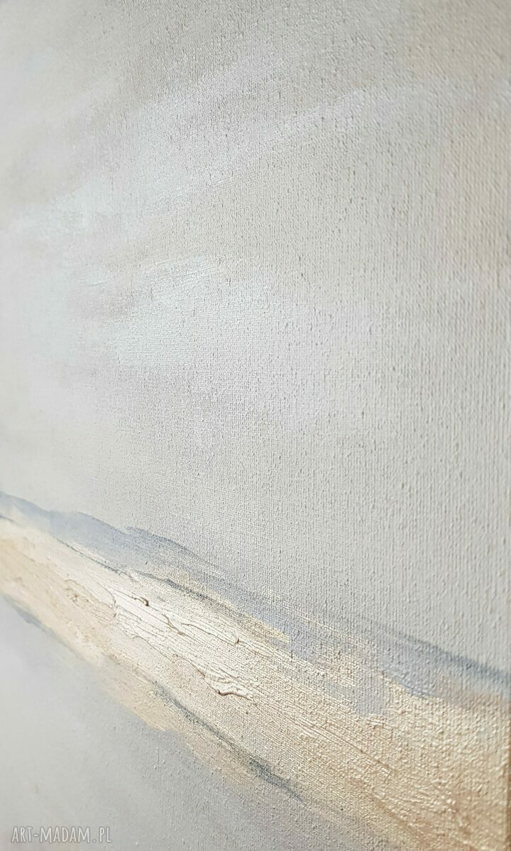 Abstrakcja w bieli, złocie i szarościach - obraz akrylowy 60x60 cm