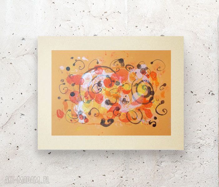 Abstrakcja boho w ciepłych barwach - grafika 30x40 malowana ręcznie
