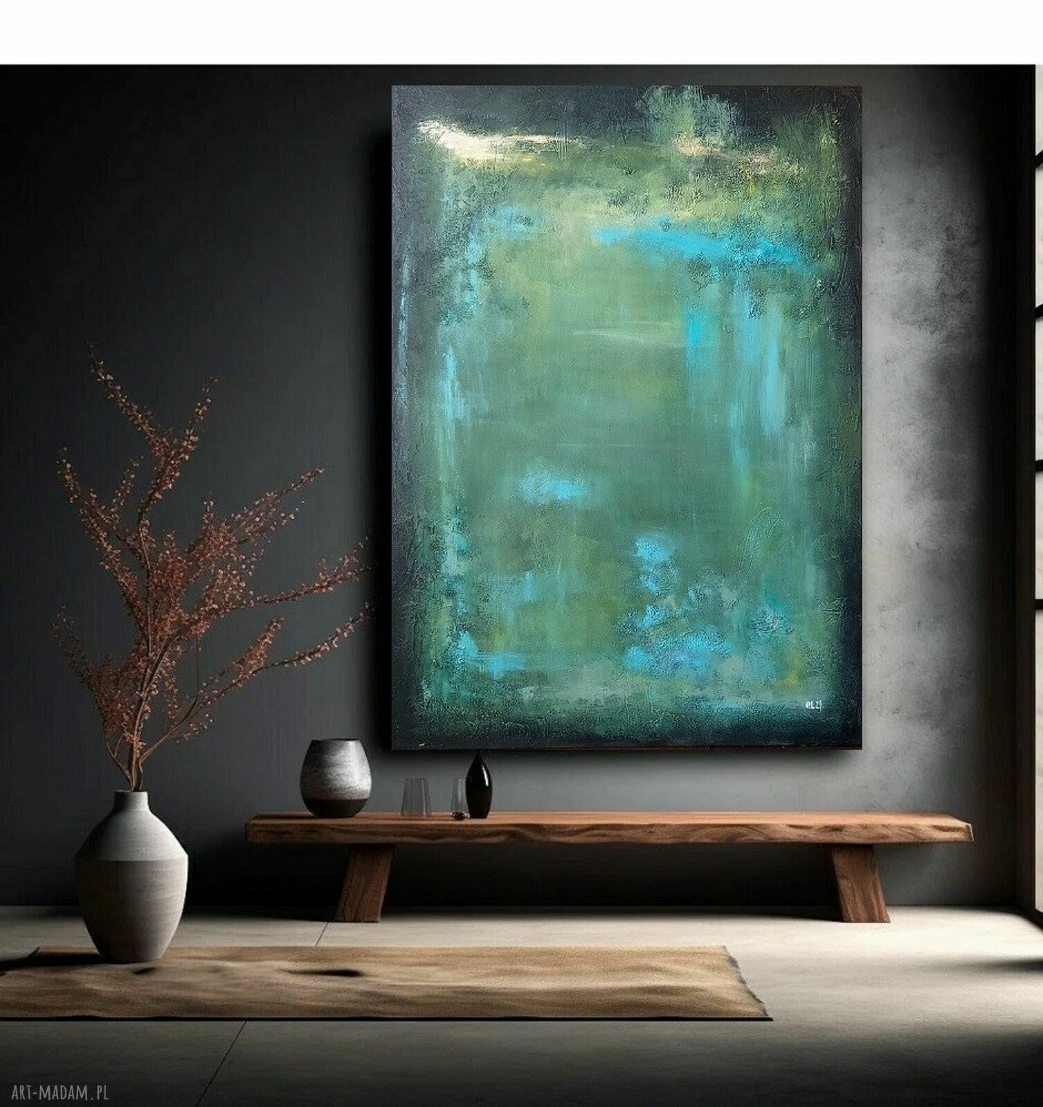 Abstrakcja w zieleniach - obraz akrylowy na płótnie 100x70 cm