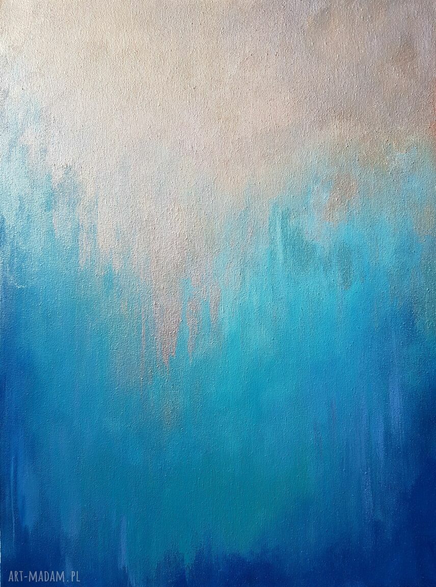 Abstrakcja w zieleniach i złocie - obraz akrylowy 30 x 40 cm