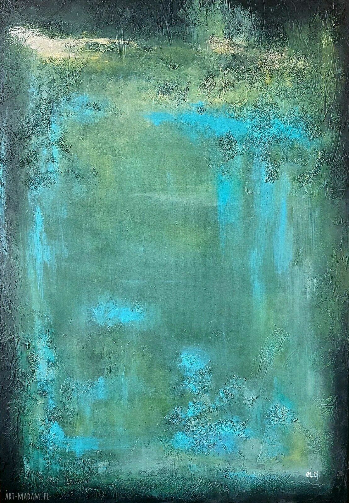 Abstrakcja w zieleniach - obraz akrylowy na płótnie 100x70 cm