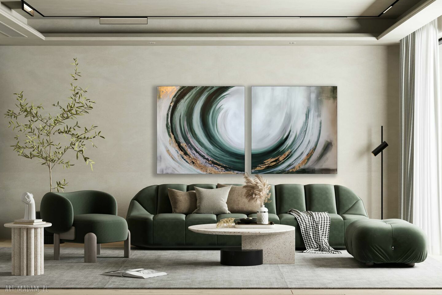 Dyptyk Abstrakcja Wave - ręcznie malowany obraz akrylowy 2x100x100 cm