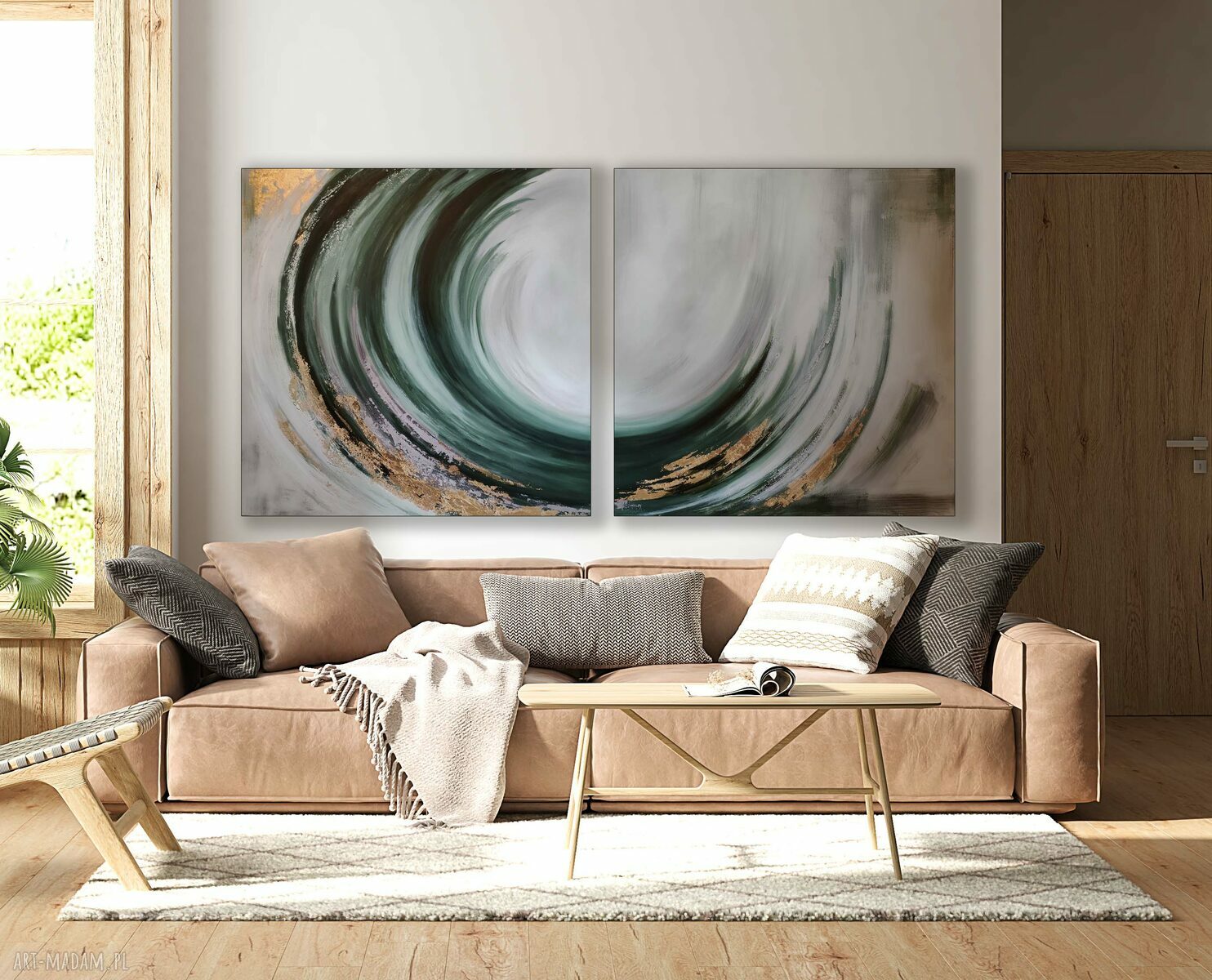 Dyptyk Abstrakcja Wave - ręcznie malowany obraz akrylowy 2x100x100 cm