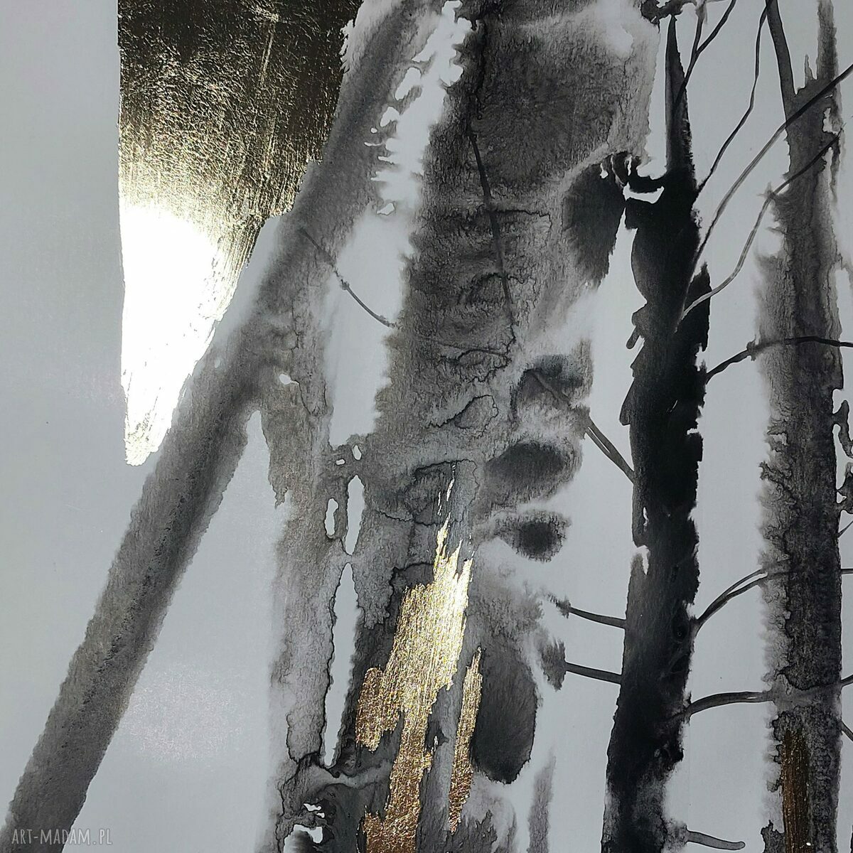 Abstrakcja z cyklu „Prześwity” - ręcznie malowana i złocona grafika (32 x 40 cm)