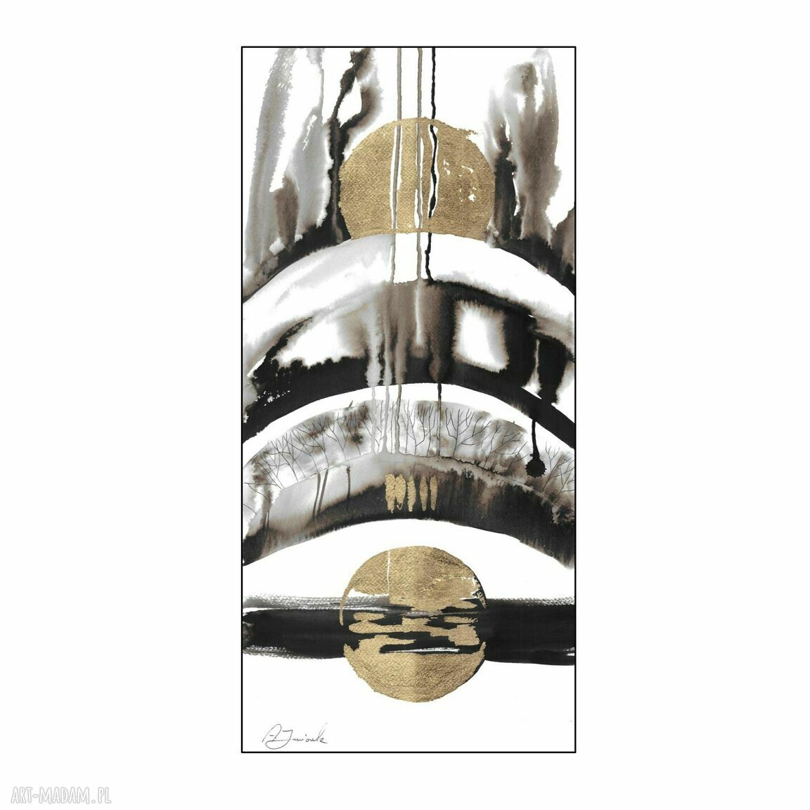 Abstrakcja „Z natury” - malowana i złocona ręcznie (53 x 25 cm)