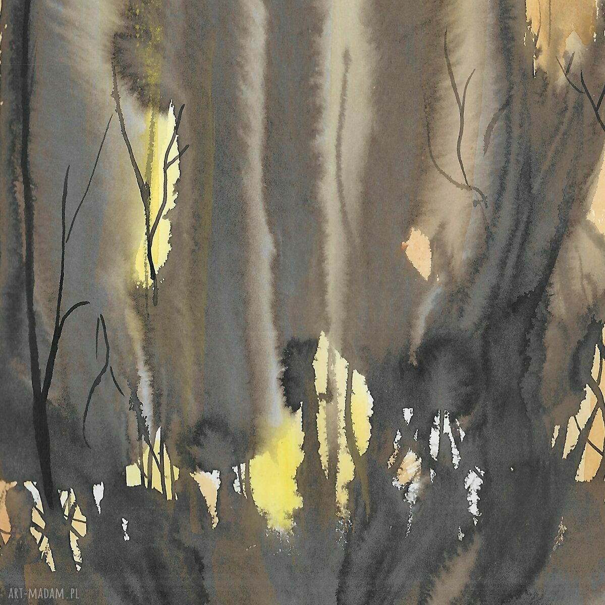 Abstrakcja z ptakami - akwarela 70x25, oryginał w jednym egzemplarzu