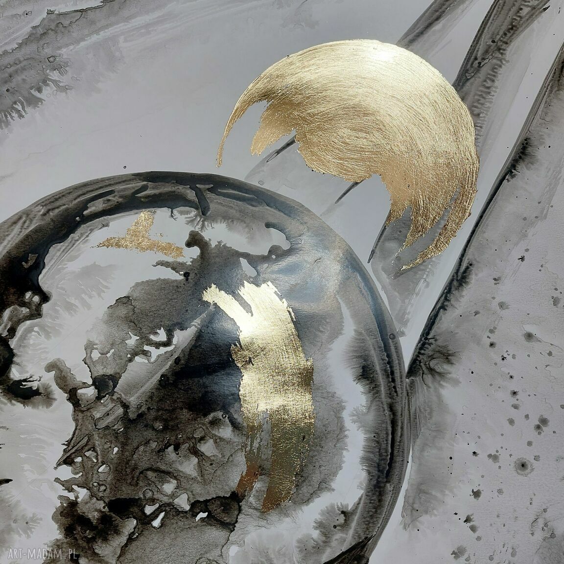 Abstrakcja ze złotem - grafika ręcznie malowana i złocona 50x70 cm
