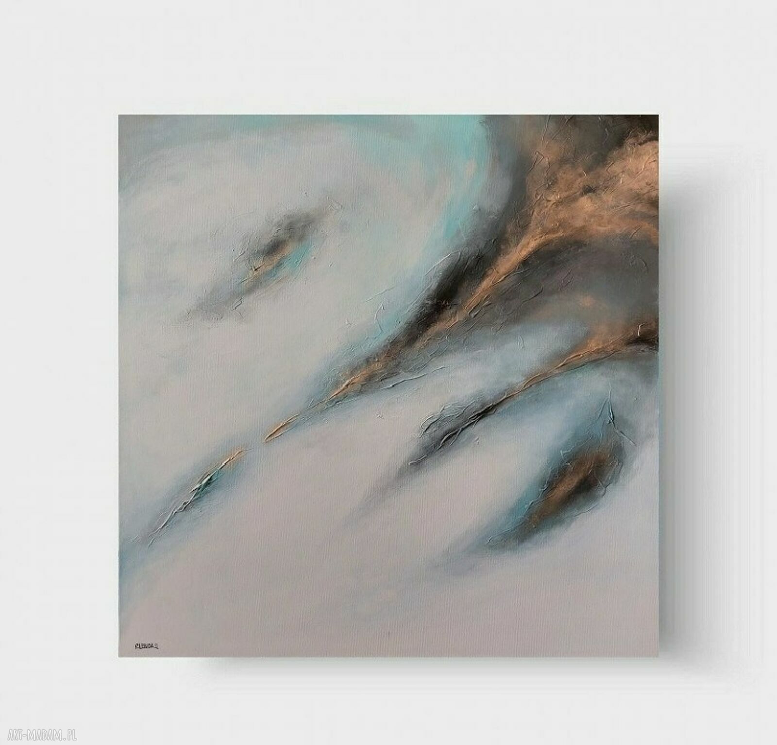 Ręcznie malowany obraz akrylowy 90x90 cm - abstrakcja ze złotem