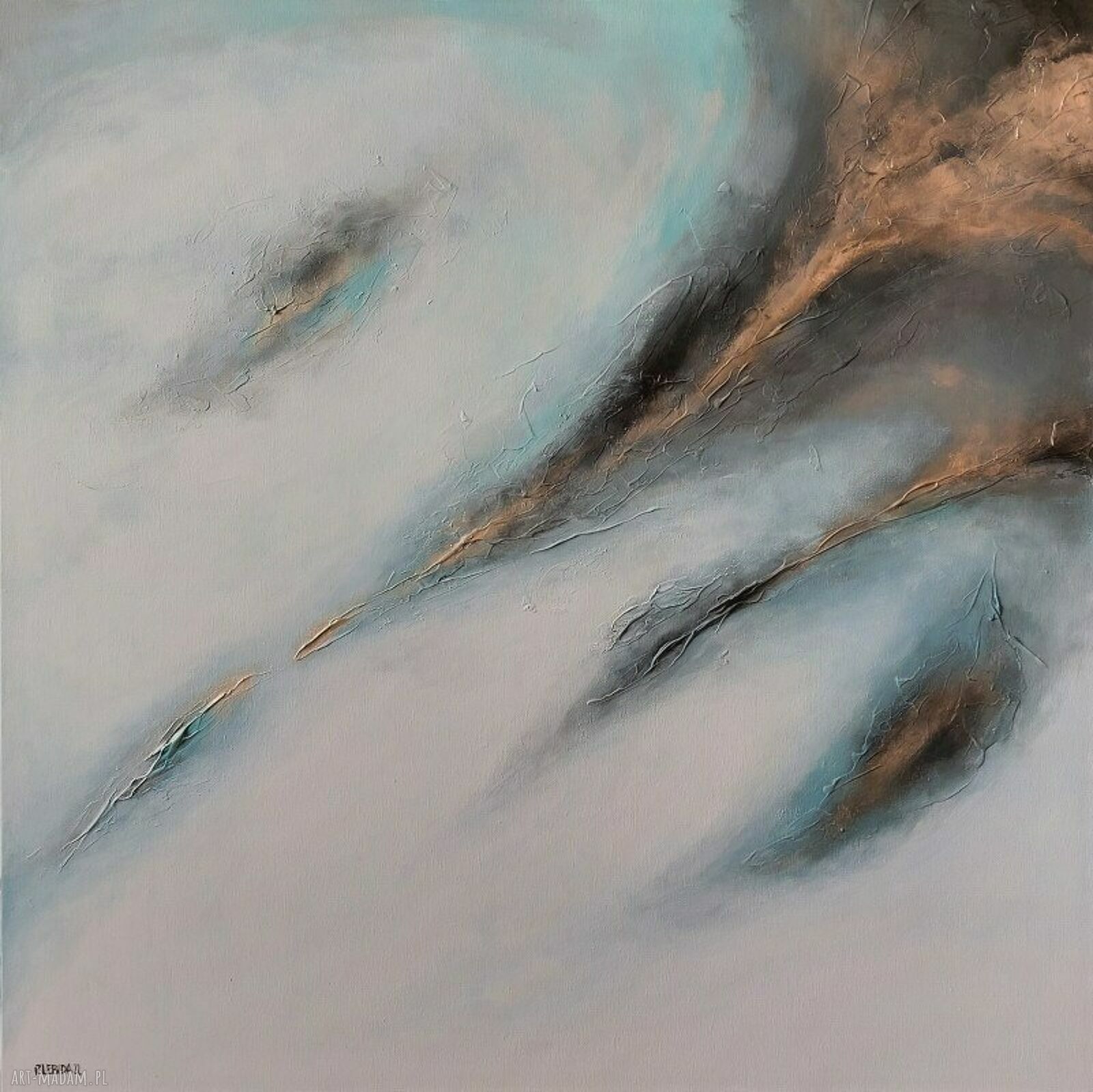 Ręcznie malowany obraz akrylowy 90x90 cm - abstrakcja ze złotem