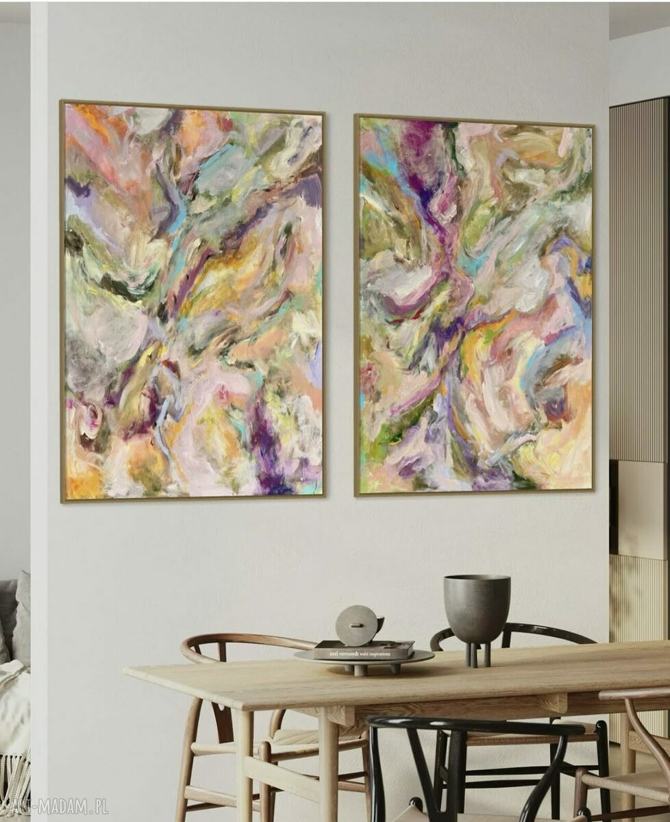Abstrakcja - zestaw dwóch obrazów 100x70 cm kolorowe do salonu
