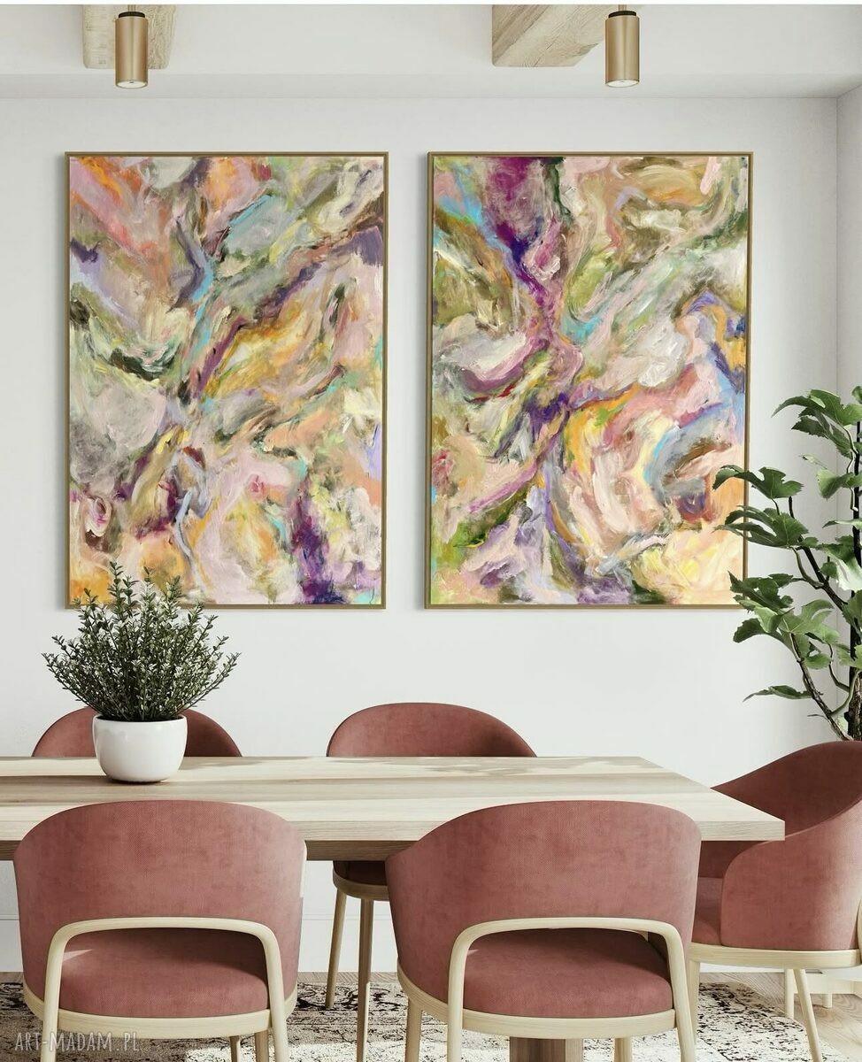 Abstrakcja - zestaw dwóch obrazów 100x70 cm kolorowe do salonu