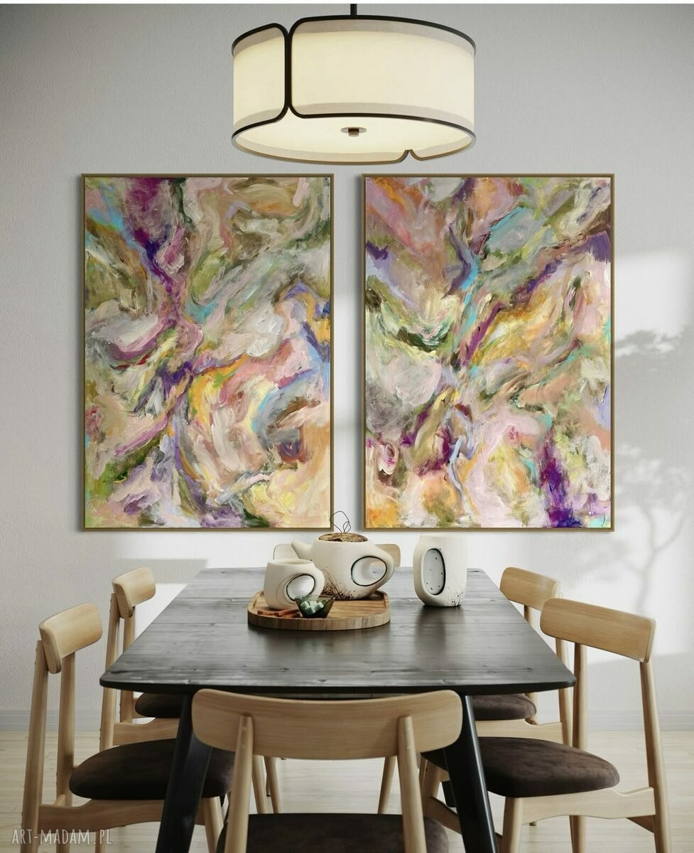 Abstrakcja - zestaw dwóch obrazów 100x70 cm kolorowe do salonu