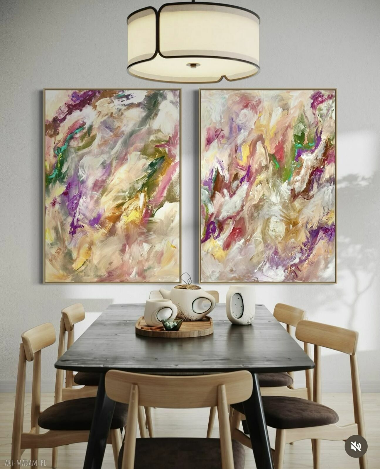 Zestaw nowoczesnych obrazów abstrakcyjnych 100x70 cm (2 szt.) - na płótnie lub papierze