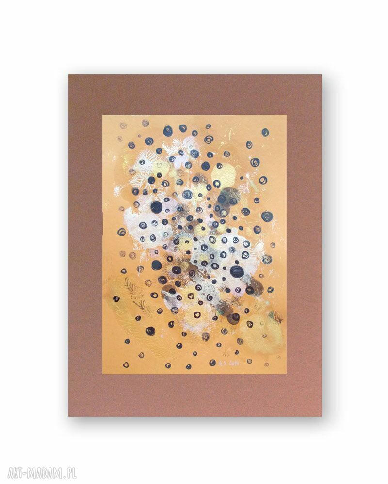 Abstrakcja złoto-beżowa i brązowa - grafika na ścianę 30x40, malowana ręcznie