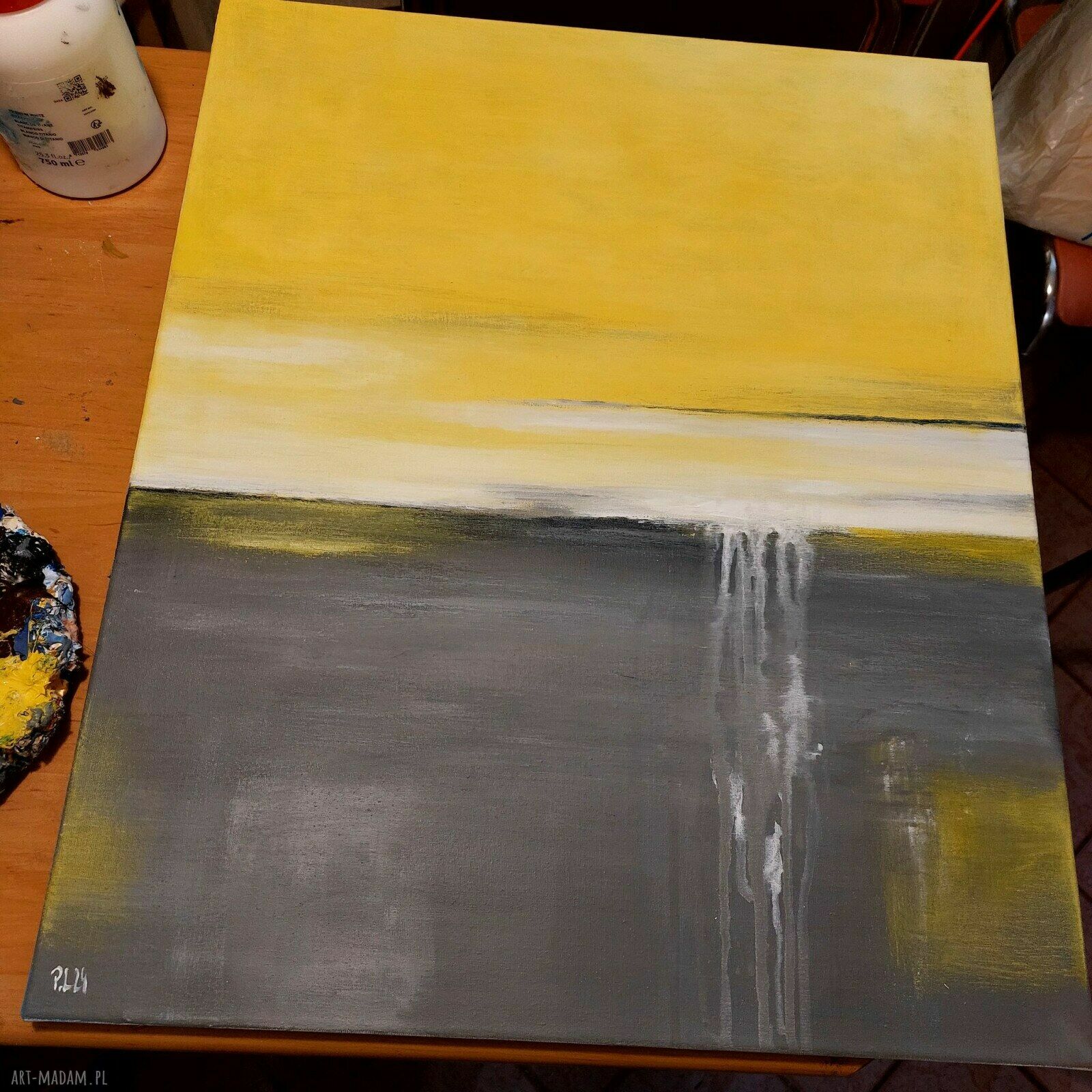 Żółto-szary obraz akrylowy na płótnie 60 x 50 cm