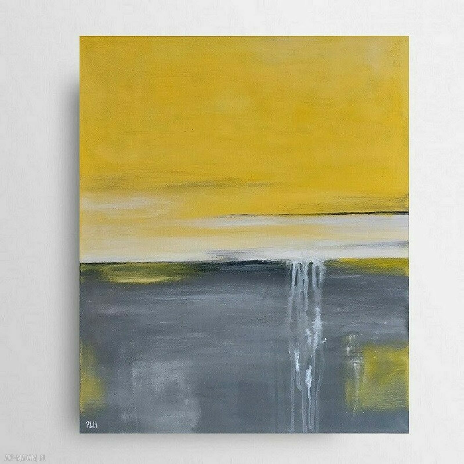 Żółto-szary obraz akrylowy na płótnie 60 x 50 cm
