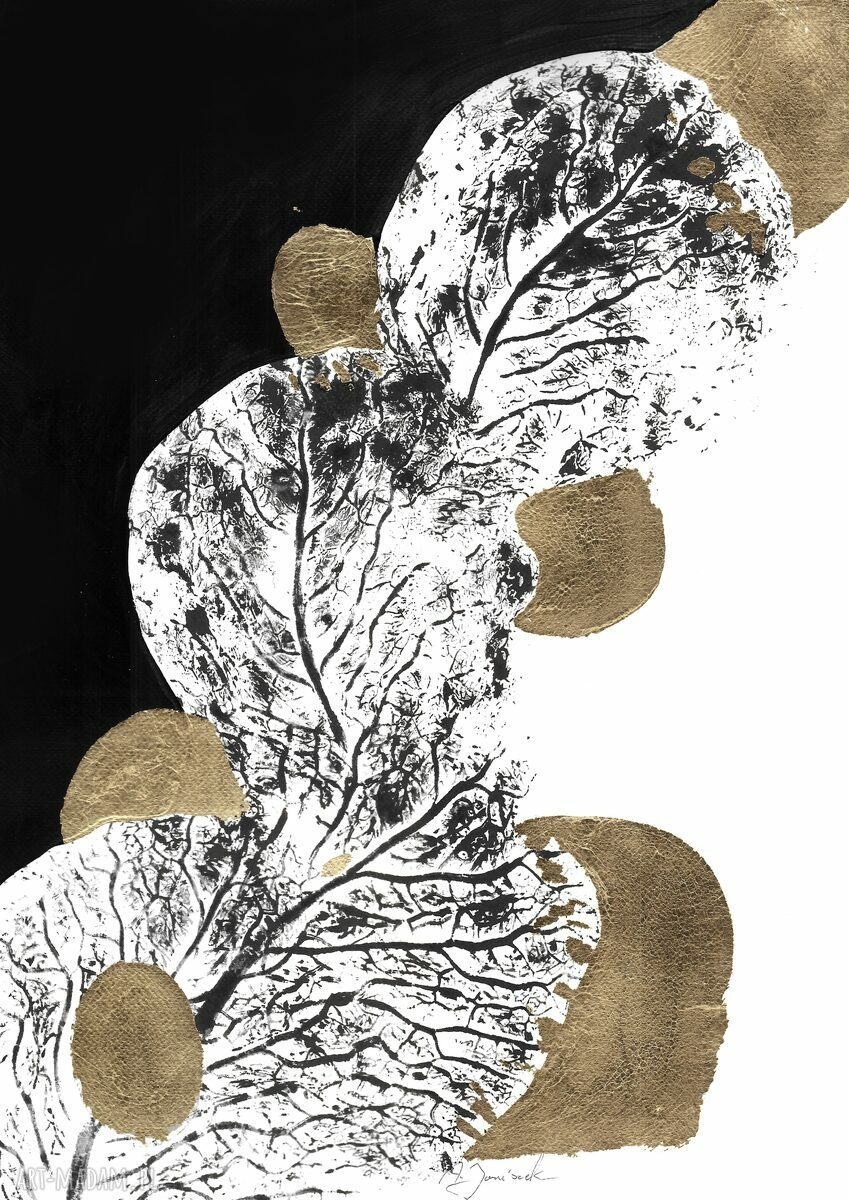 Dyptyk „Abstrakcje natury” - ręcznie wykonana grafika z metalicznym złoceniem 2x(37x52) cm