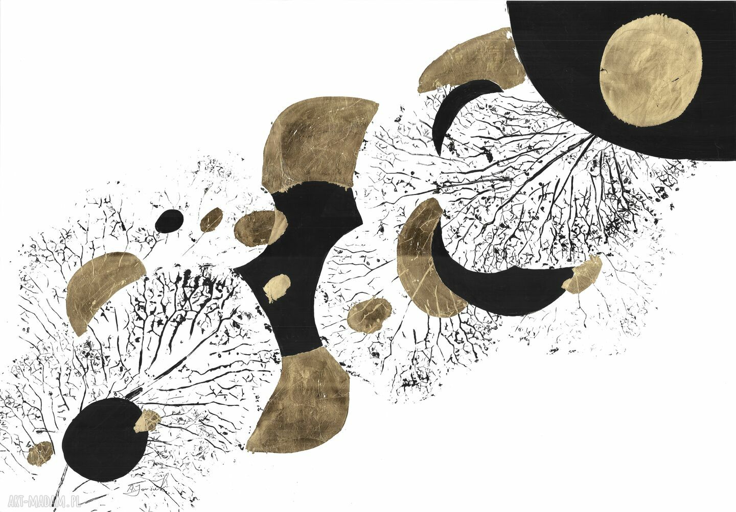 Abstrakcje Natury „Kaskada” - grafika malowana i złocona ręcznie 100x70 cm