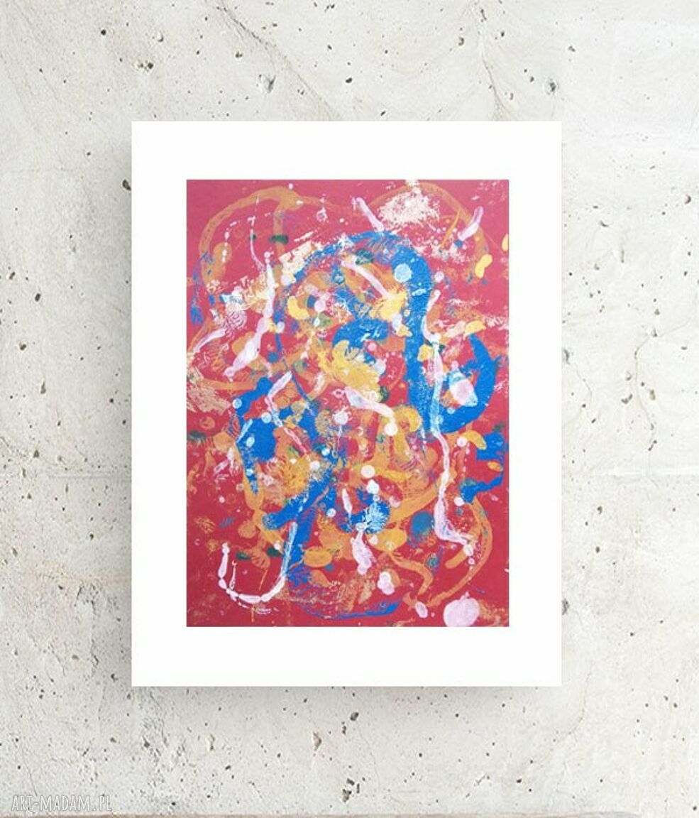 Abstrakcyjna grafika ręcznie malowana 30x40 cm z złotymi akcentami