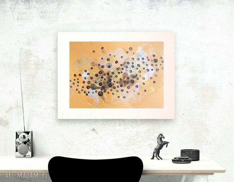 Abstrakcyjna grafika 30x40 cm - ręcznie malowany minimalizm ze złotymi akcentami