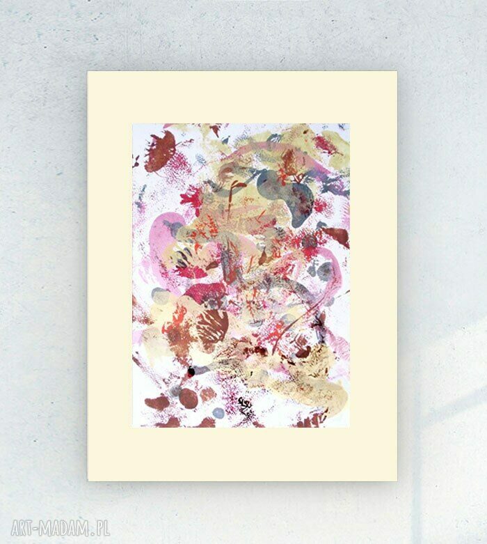 Abstrakcyjna grafika Annasko 30x40 cm - złote metaliczne akcenty na kremowym tle