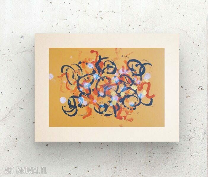 Abstrakcyjna grafika w ciepłych kolorach - ręcznie malowany obraz 30x40 do salonu