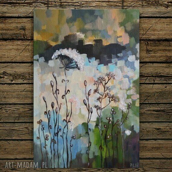 Abstrakcyjna łąka - obraz akrylowy 20x30 cm ręcznie malowany