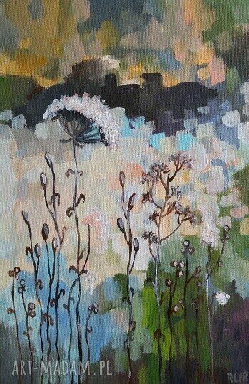 Abstrakcyjna łąka - obraz akrylowy 20x30 cm ręcznie malowany