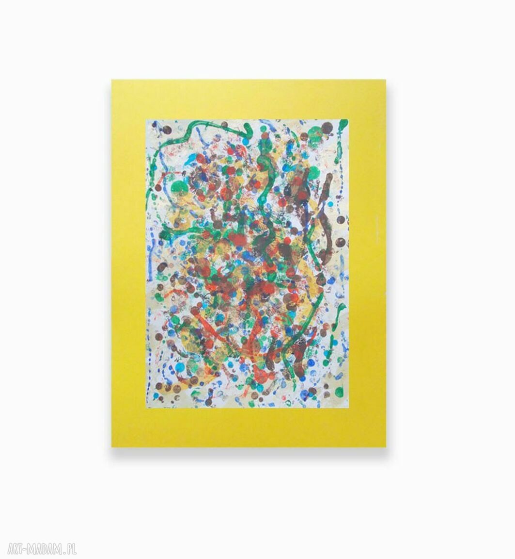 Ręcznie malowana abstrakcyjna grafika Annasko 30x40 cm na ciepłym żółtym tle