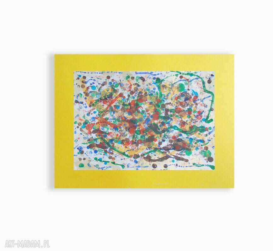 Ręcznie malowana abstrakcyjna grafika Annasko 30x40 cm na ciepłym żółtym tle