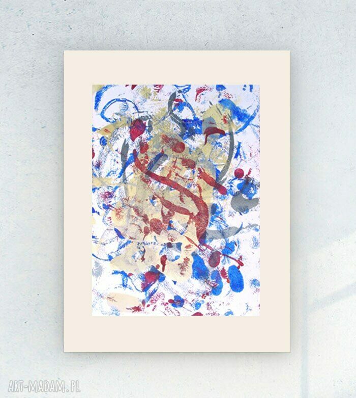 Minimalistyczna abstrakcyjna grafika do wnętrz 30x40 cm - kremowe tło i metaliczne akcenty