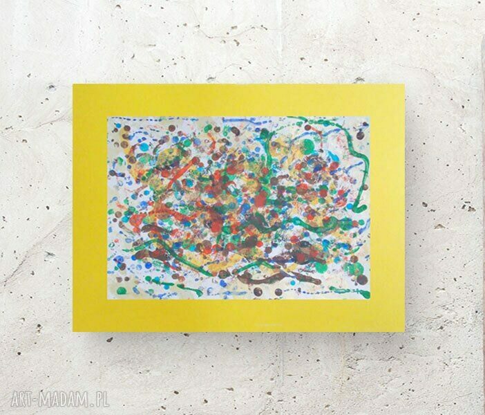 Ręcznie malowana abstrakcyjna grafika Annasko 30x40 cm na ciepłym żółtym tle