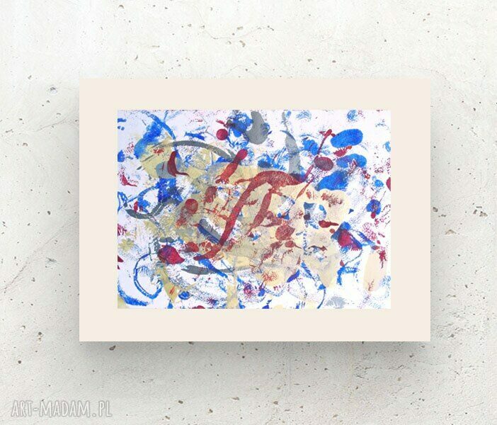 Minimalistyczna abstrakcyjna grafika do wnętrz 30x40 cm - kremowe tło i metaliczne akcenty