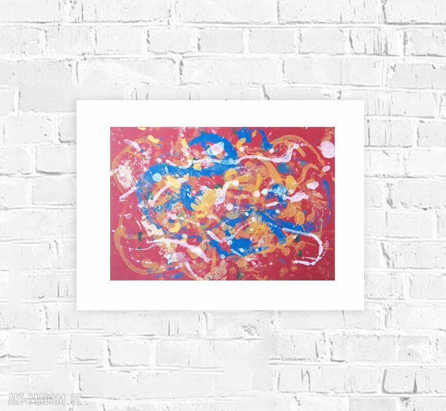 Abstrakcyjna grafika ręcznie malowana 30x40 cm z złotymi akcentami