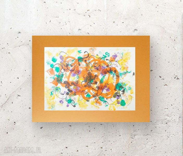Abstrakcyjna grafika boho 30x40 w ciepłych kolorach - malowana ręcznie