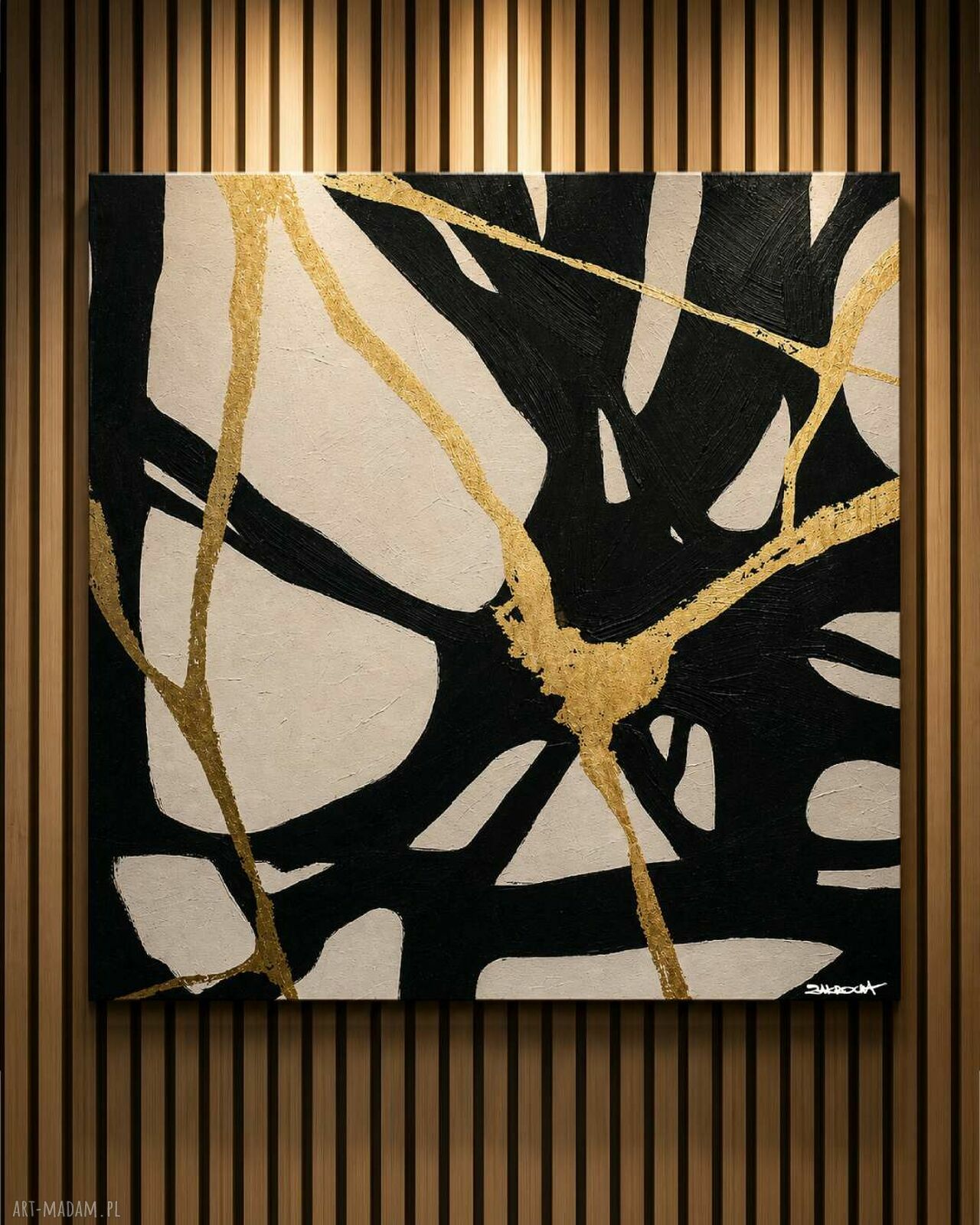 Abstrakcyjne kontrasty - obraz ręcznie malowany akryl 120x120 cm