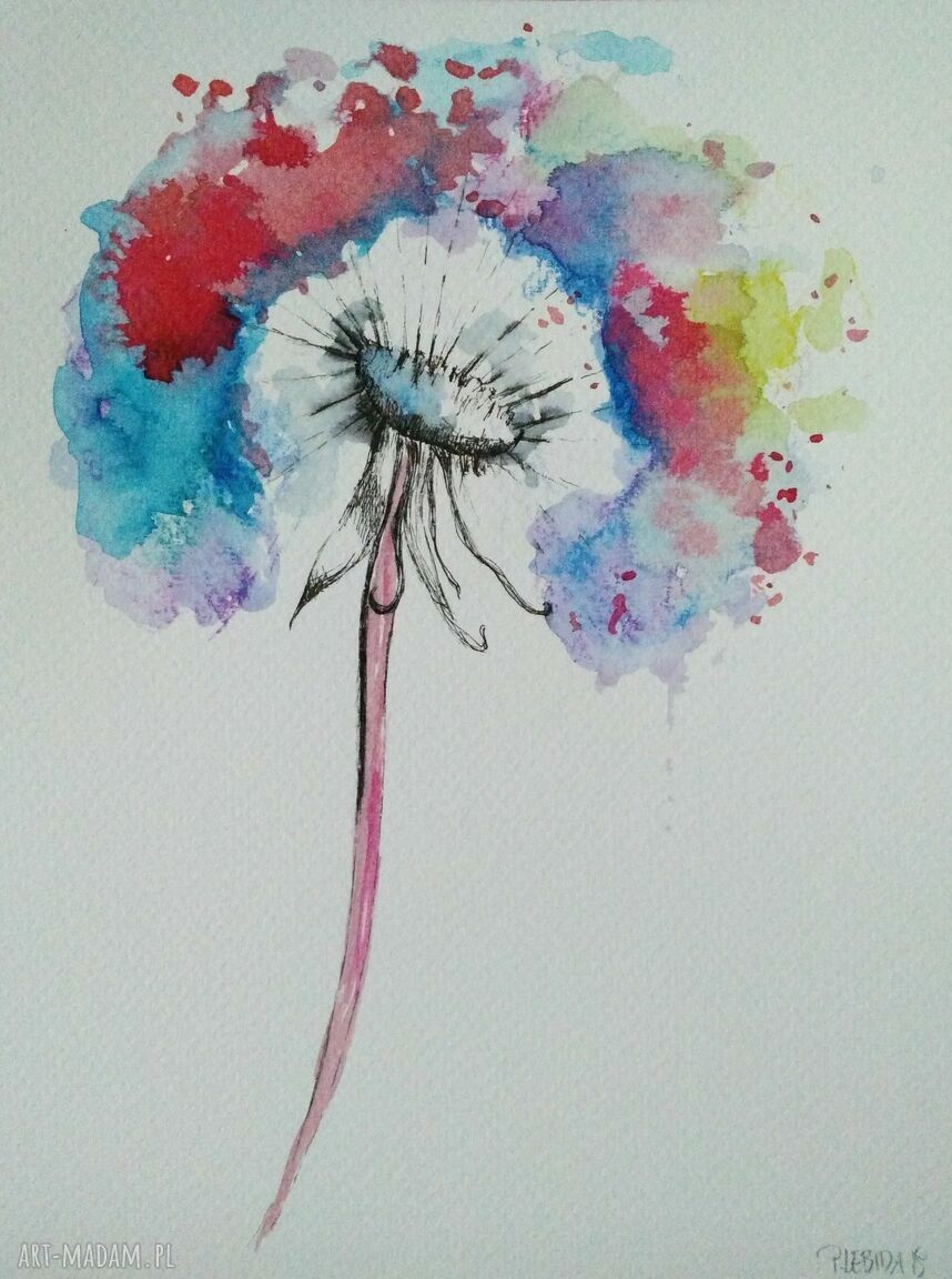Abstrakcyjny dmuchawiec - akwarela 18 x 24 cm