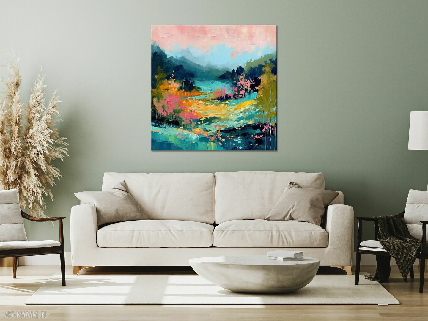 Kolorowy obraz las - abstrakcyjny krajobraz 50x50 cm do salonu