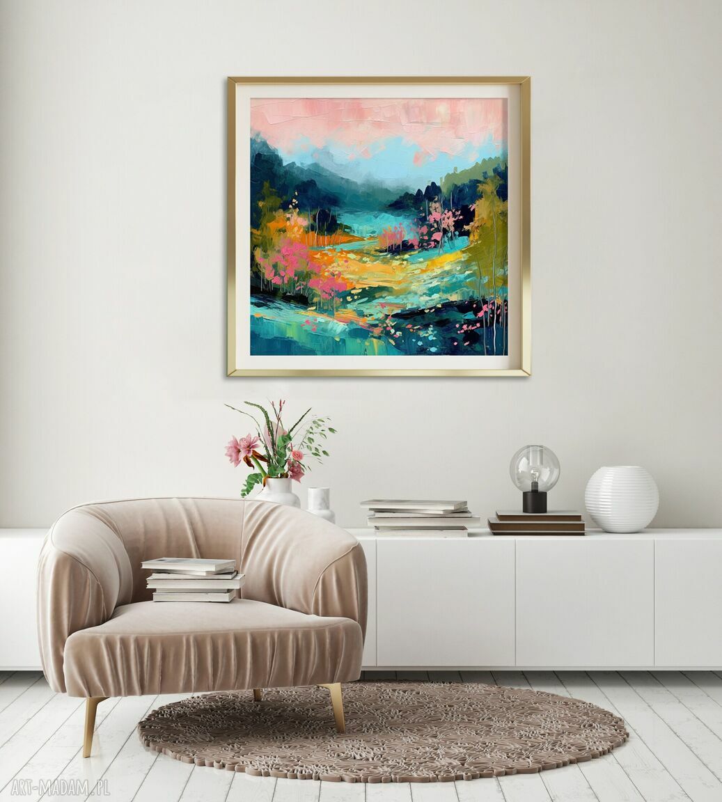 Kolorowy obraz las - abstrakcyjny krajobraz 50x50 cm do salonu