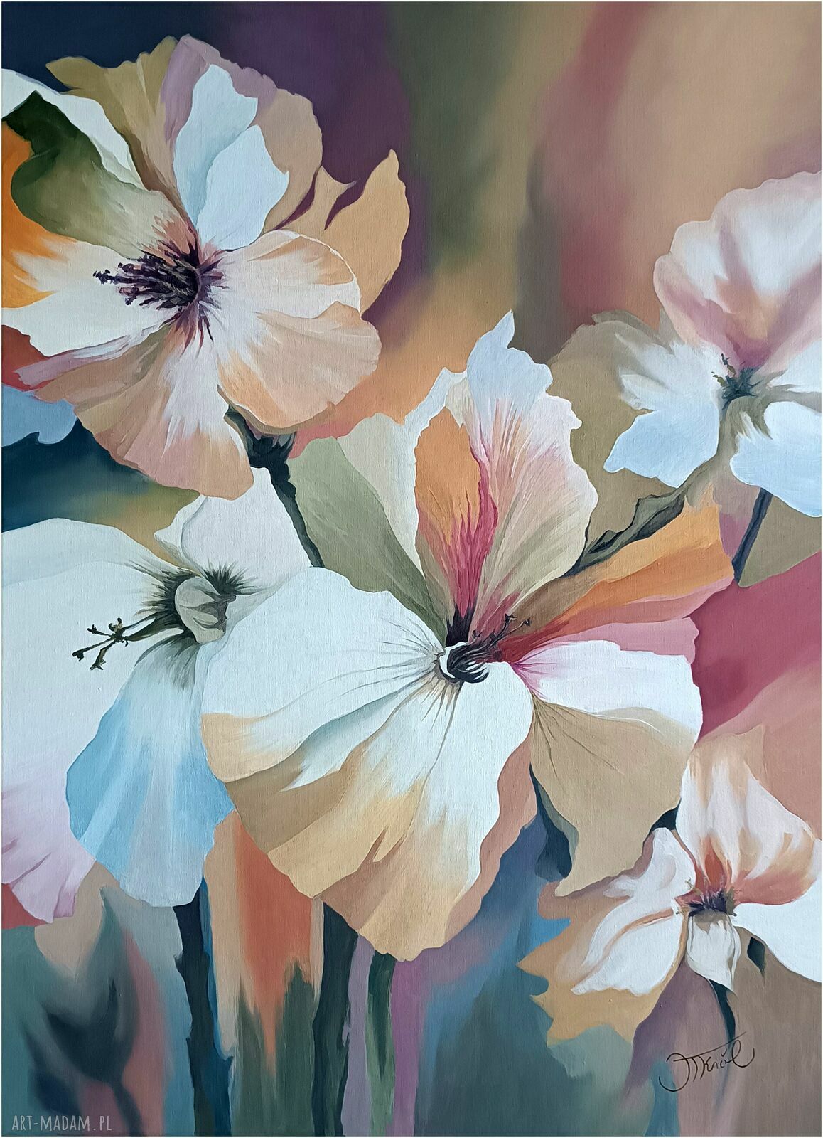 Abstrakcyjny kwiatowy raj - obraz olejny 97x70 cm