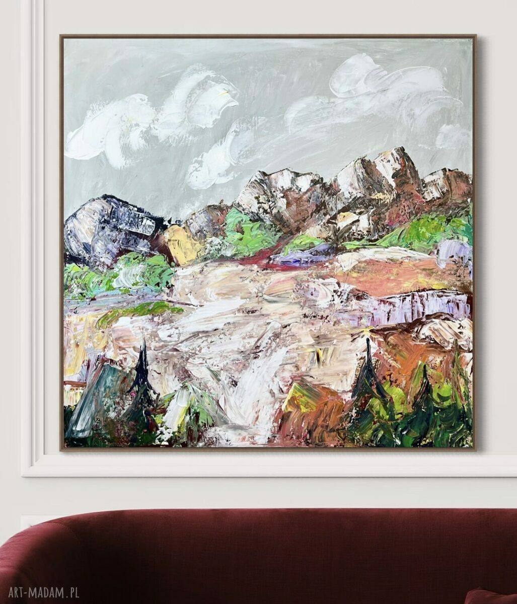 Kolorowa abstrakcja gór - obraz abstrakcyjny 80x80 cm