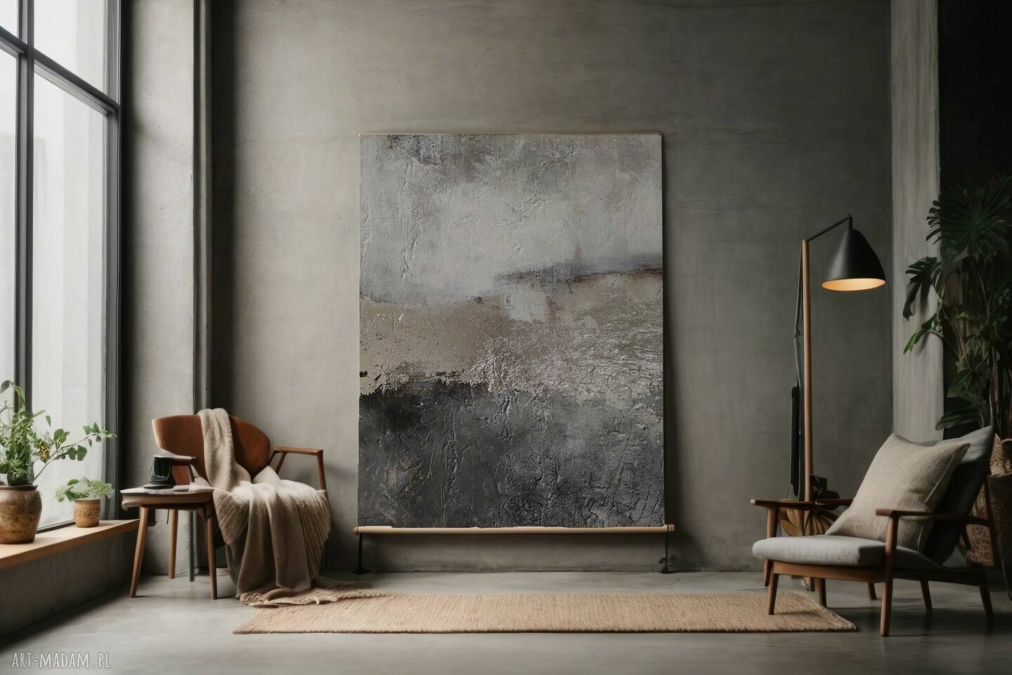 Abstrakcyjny obraz 100x100 cm w srebrnej tonacji - ręcznie malowany na płótnie