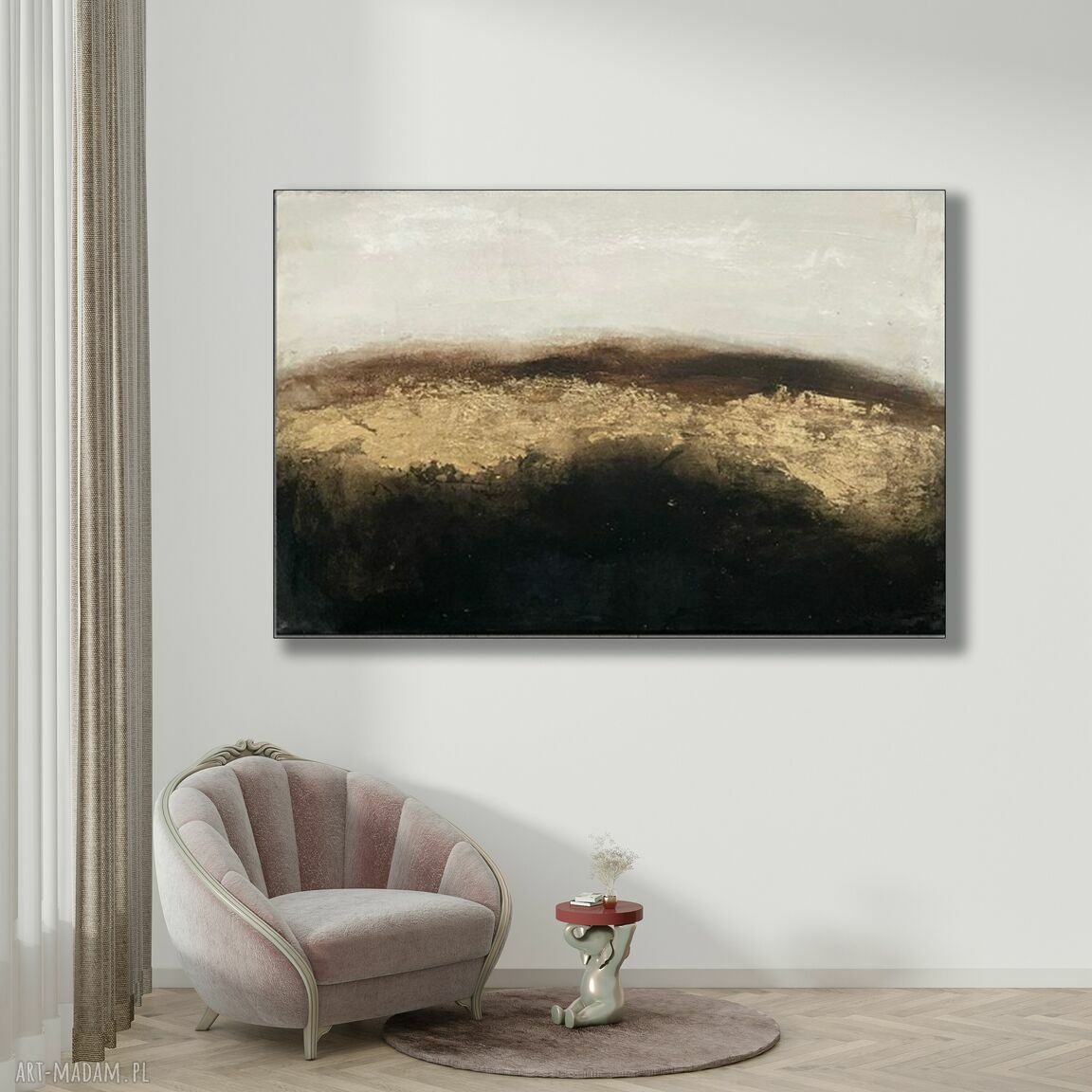 Abstrakcyjny obraz ręcznie malowany w złocie 100x140 cm (akryl + szlagmetal)