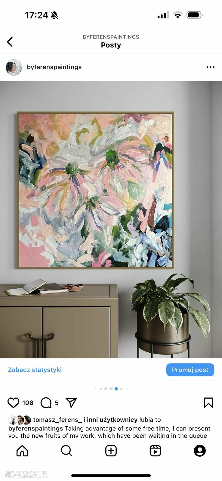 Obraz abstrakcyjny 80x80 cm z kwiatami - wydruk do salonu