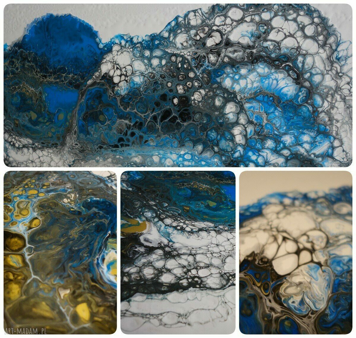Abstrakcyjny obraz do salonu "Morska fala" 120x60 cm - ręcznie malowany pouring