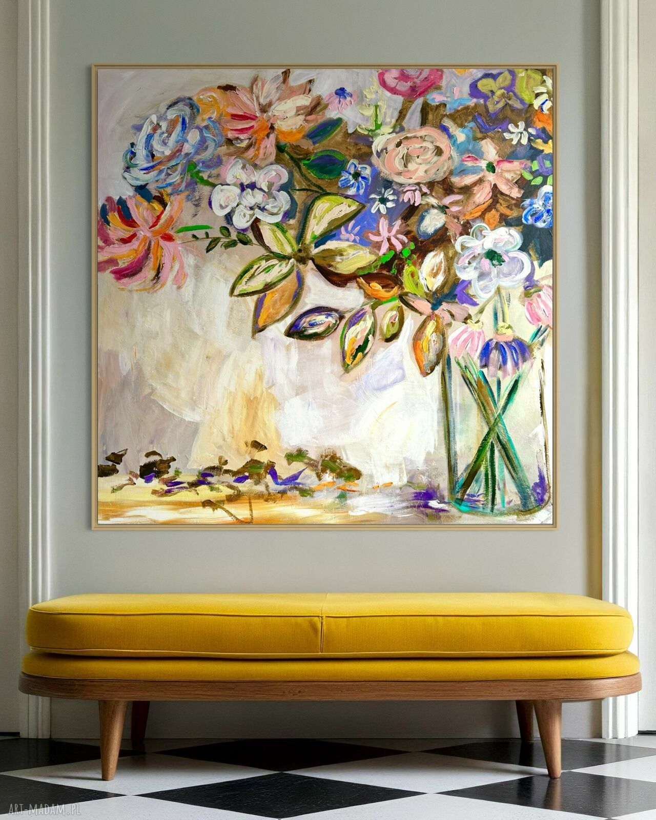 Obraz abstrakcyjny 110x110 cm ręcznie malowany na płótnie